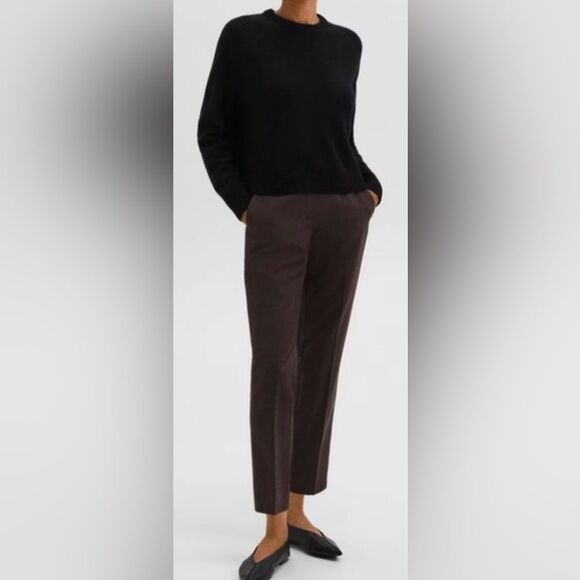 Theory Espresso Brown Organic Crunch Linen Basic Ankle Pull On Pant - Picture 1 of 8